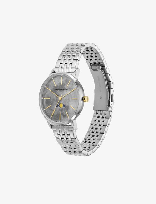 Reloj de cuero plateado con fecha y día de tres manecillas - Talla TU
