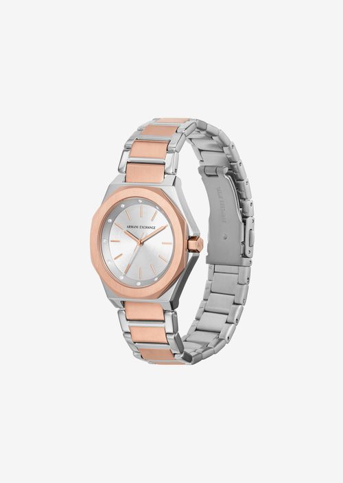 Reloj de acero inoxidable bicolor de tres manecillas