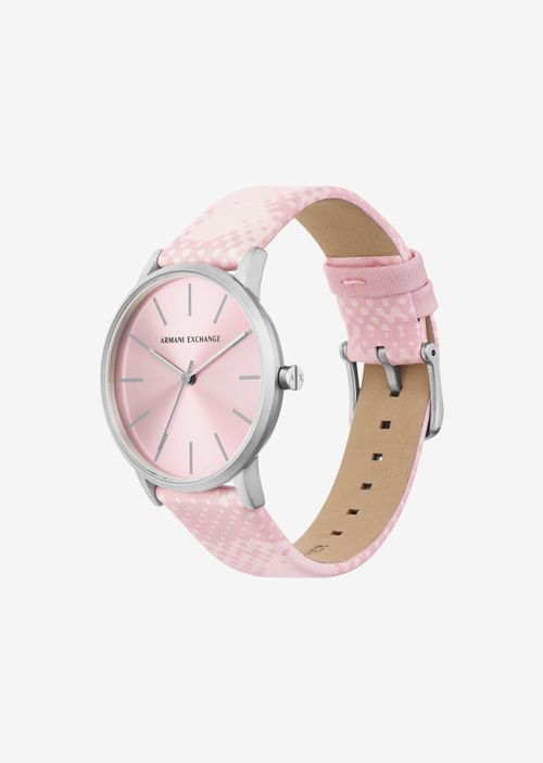 Reloj de cuero rosa de tres manecillas